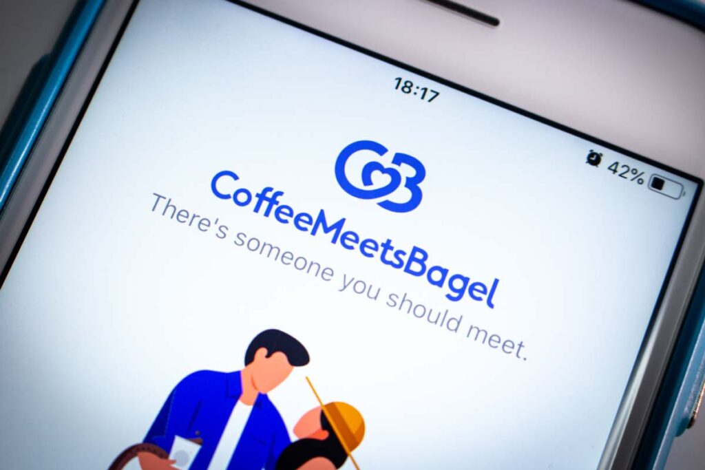 Coffee Meets Bagel app displayed on a smartphone screen, representing the dating app class action.