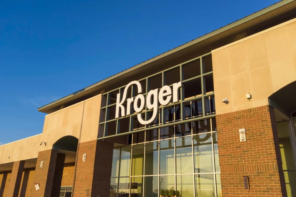 Exterior of a Kroger store, representing the potential Kroger-Albertsons merger.