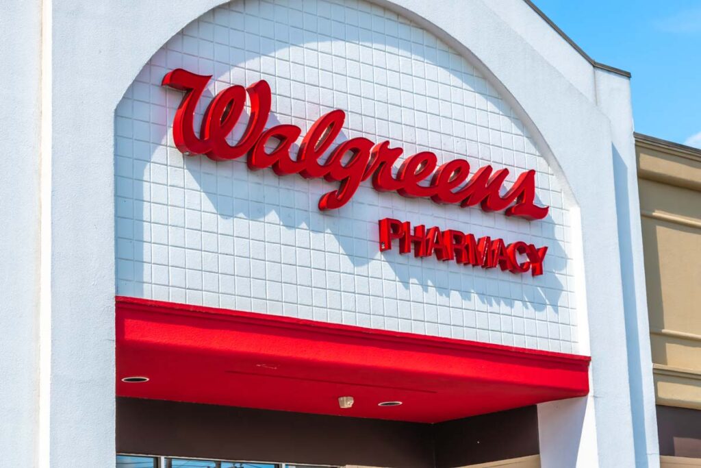 Walgreens Pharmacy signage, representing the Walgreens and Humana overcharge settlement.