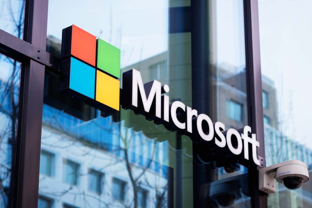 Close up of Microsoft signage, representing the Microsoft data breach.