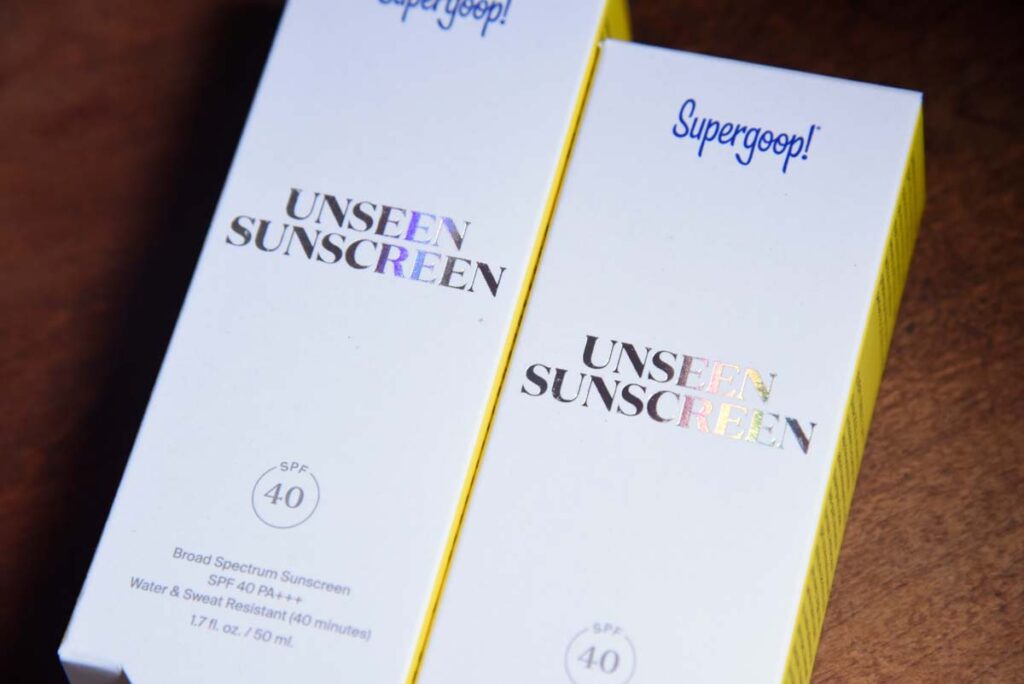 Close up of Supergoop sunscreen SPF 40, representing the Supergoop sunscreen class action lawsuit.