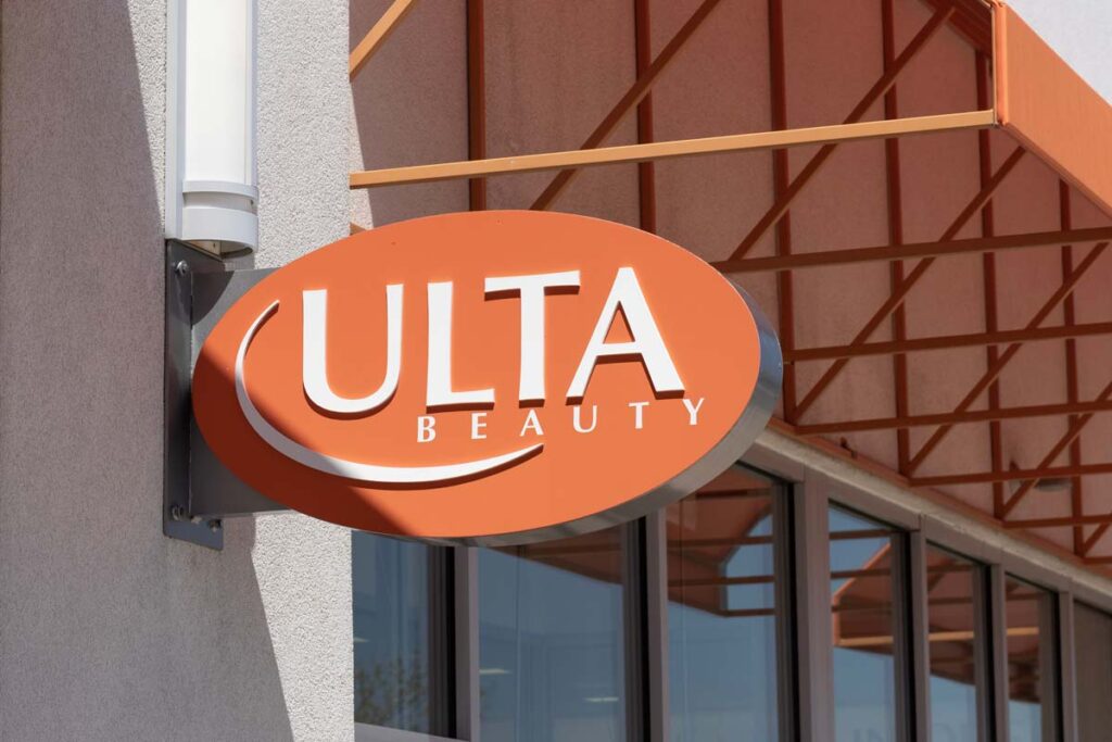 Close up of Ulta Beauty signage, representing the Ulta breastfeeding class action.