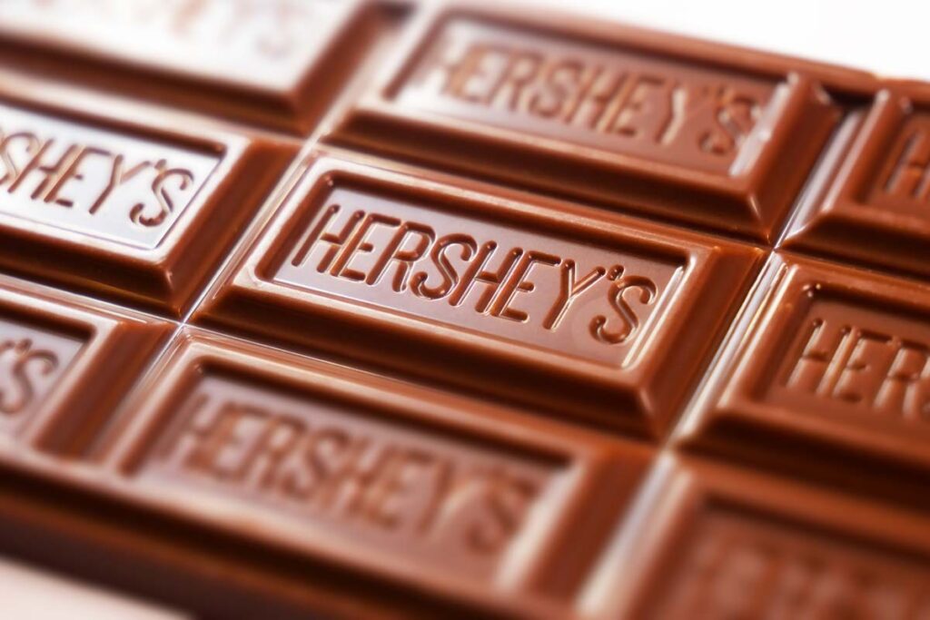 Close up of a Hershey's chocolate bar, representing the Hershey class action.