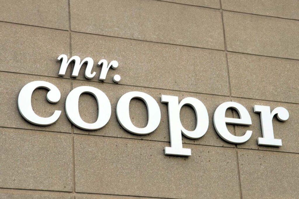 Close up of Mr Cooper signage, representing the Mr. Cooper Lakeview Loan Servicing mortgage convenience fees class action lawsuit settlement.