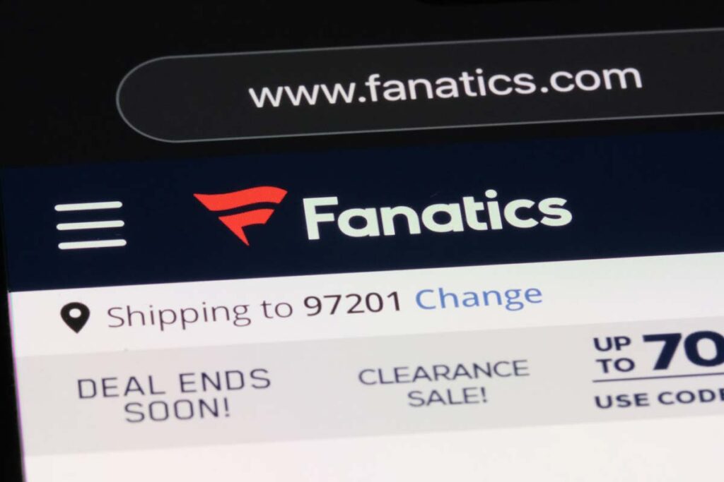 Fanatics website displayed on a smartphone screen, representing the NFL and Fanatics class action lawsuit.