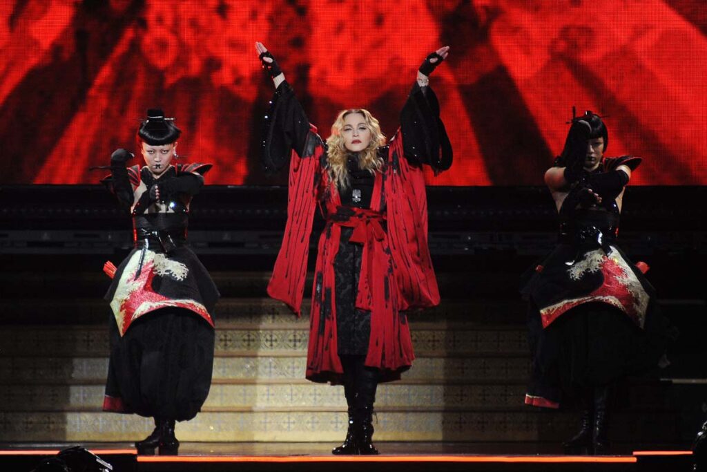 Madonna during a performance, representing the Madonna class action.