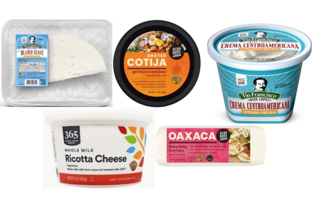 Product photo of various recalled products sold by Rizo-López Foods, representing the dairy product recall.