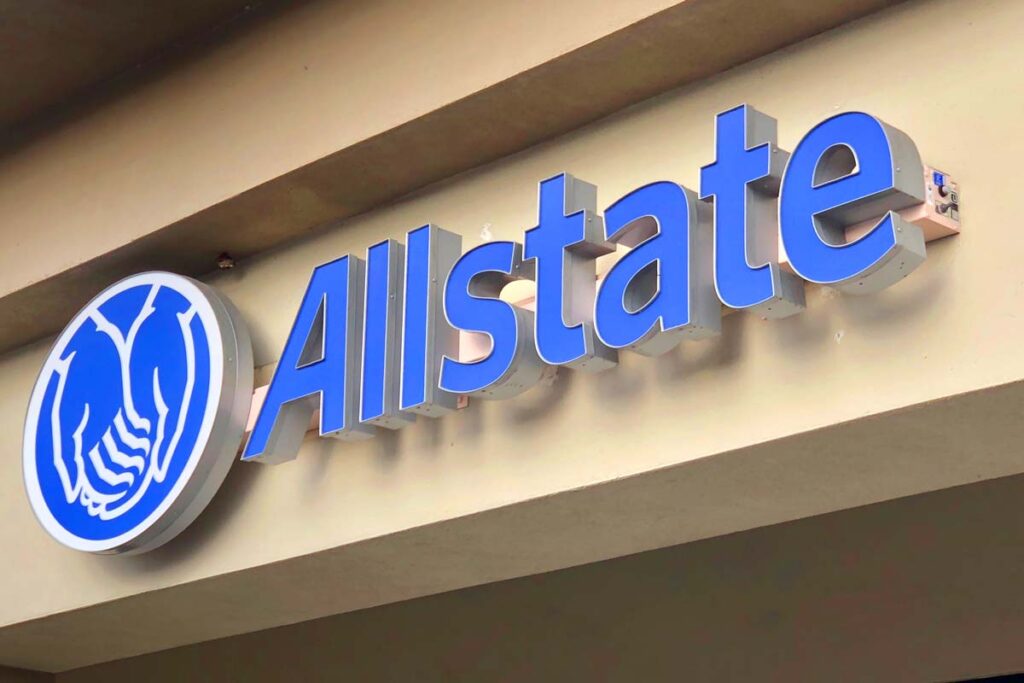 Close up of Allstate signage, representing the Allstate California auto rating settlement.