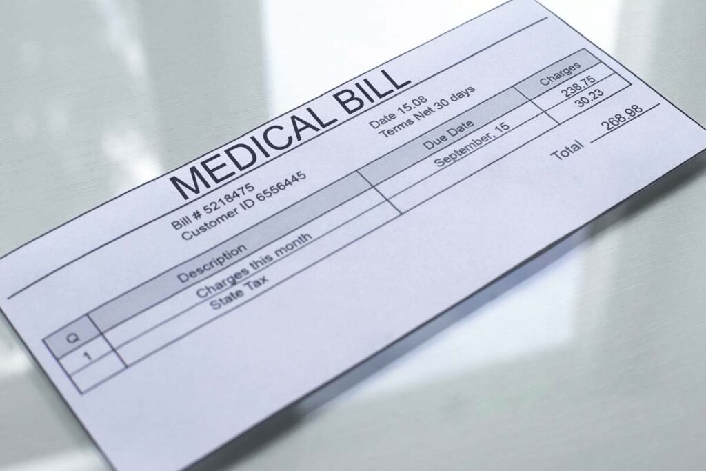 Close up of a medical bill, representing the New West Health Services class action lawsuit settlement.