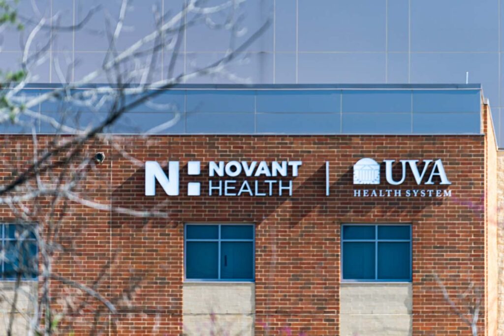 Norvant Health signage on a building, representing the Novant Health privacy class action lawsuit settlement.