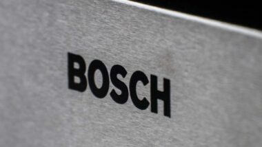 Close up of Bosch logo on a microwave, representing the Bosch microwave oven settlement.