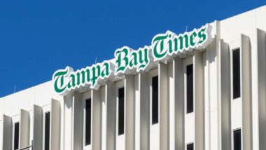 Close up of Tampa Bay Times signage, representing the Tampa Bay Times VPPA settlement.