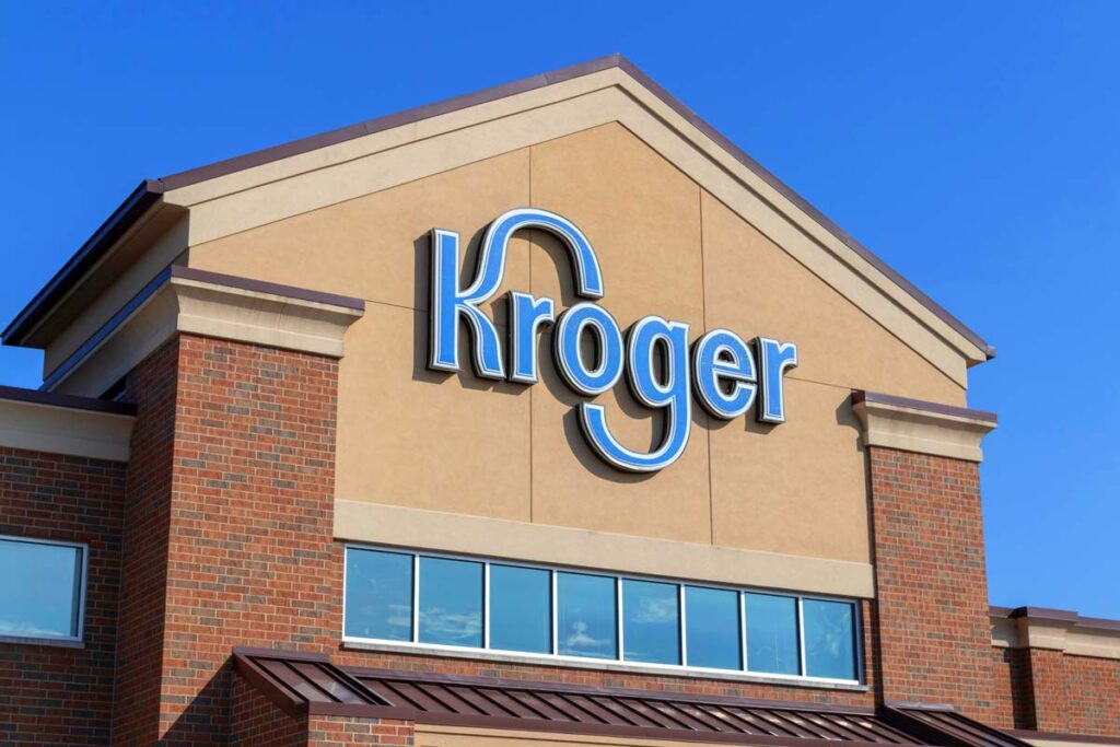 Exterior of a Kroger store, representing the Kroger blueberry cereal bars class action lawsuit.