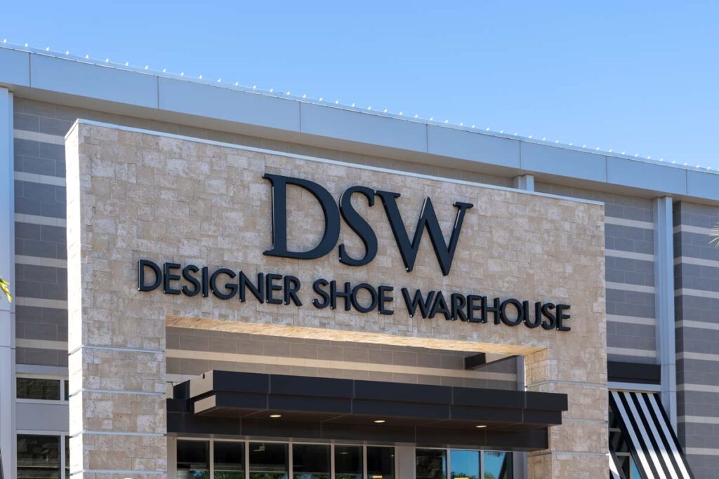 Close up of DSW signage, representing the DSW text messages (TCPA) class action lawsuit.