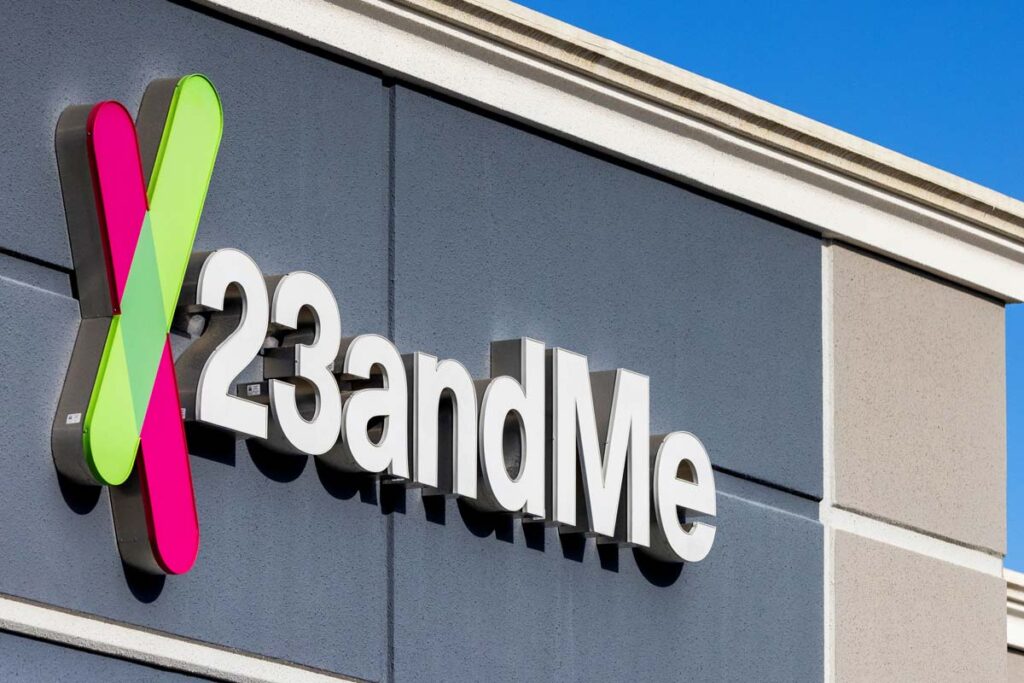 A close-up of the 23andMe sign representing the 23andMe class action lawsuit.