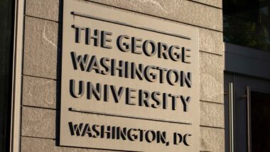 George Washington University signage, representing the George Washington University COVID-19 tuition settlement.