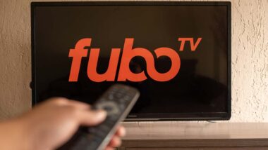 FuboTV logo displayed on a TV, representing the FuboTV class action lawsuit.