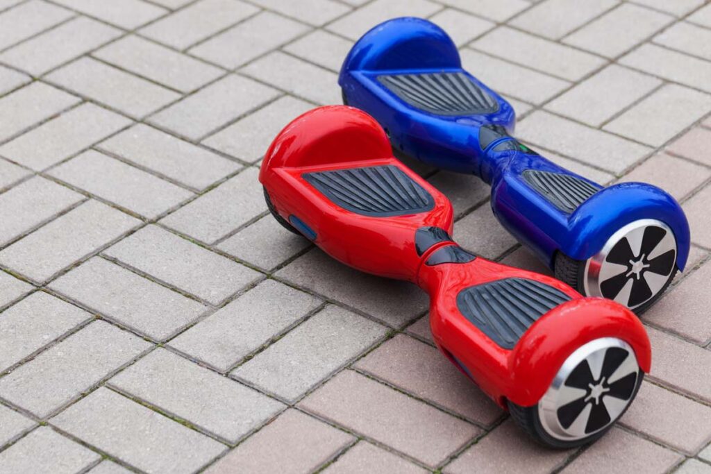 A red and blue hoverboard, representing the Target and Jetson Electric Bikes settlement.