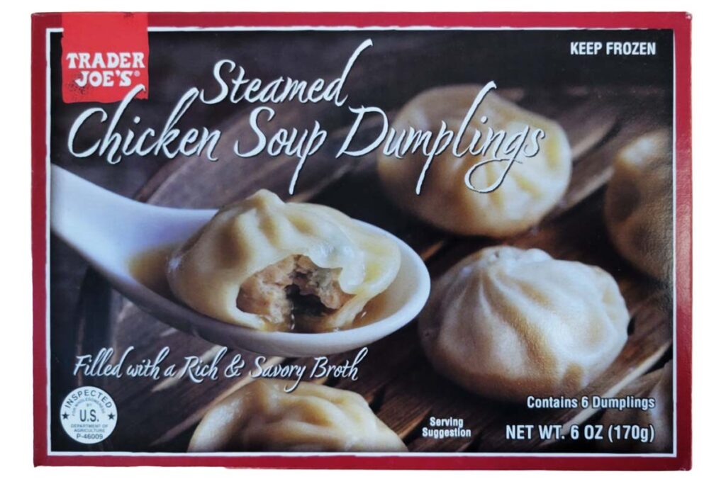 Product photo of recalled chicken soup dumplings sold by Trader Joes, representing the Trader Joe's dumplings recall.