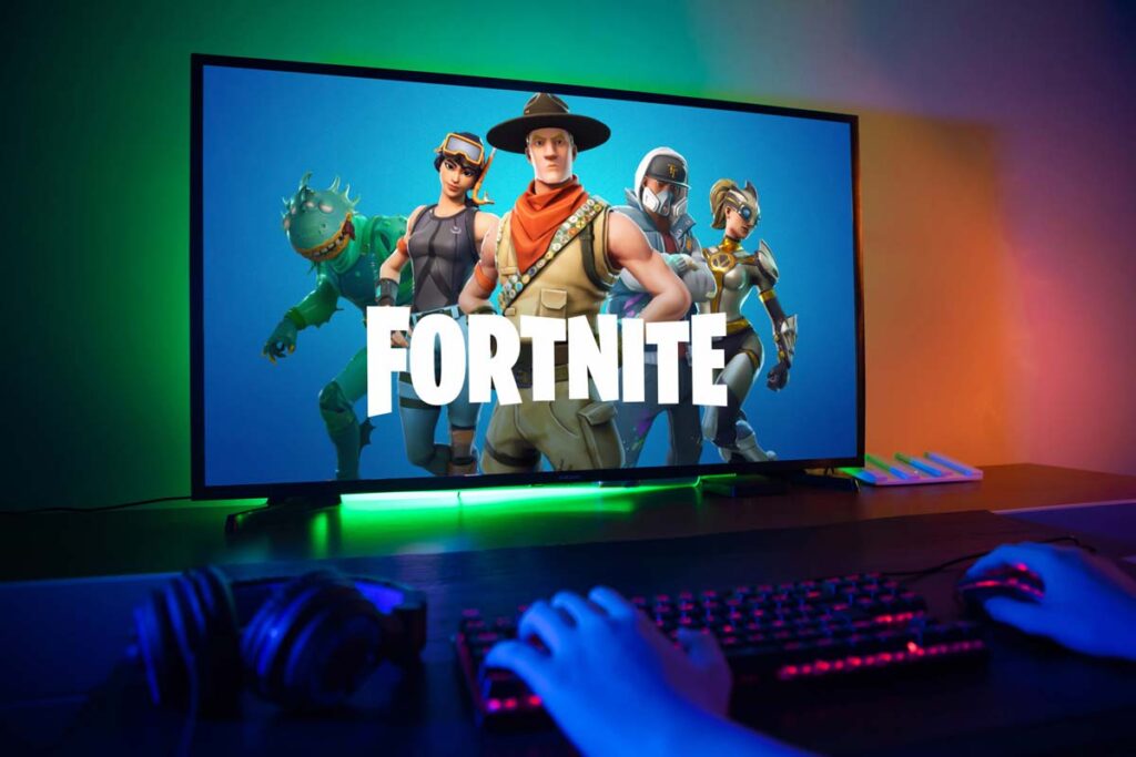 Fortnite graphic displayed on a computer screen, representing the Fortnite children's privacy class action.