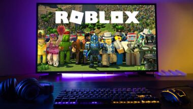 Roblox graphic displayed on a computer screen, representing the Roblox gambling class action.
