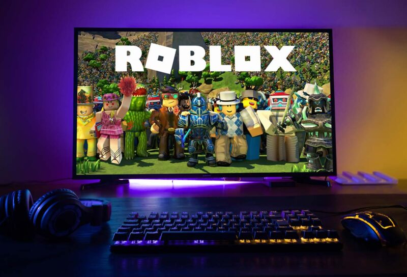 Roblox graphic displayed on a computer screen, representing the Roblox gambling class action.