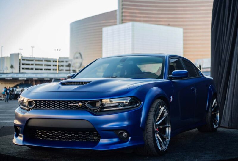 A blue Dodge Charger, representing the Dodge Charger and Chrysler 300 recall.