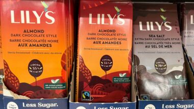 Lily chocolate bars on display in a supermarket, representing the Hershey class action.