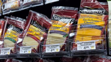 Close up of Sargento products for sale in a supermarket, representing the Sargento recall.
