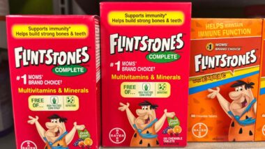 Close up of Flintstones Vitamins on a supermarket shelf, representing the Flintstones vitamins class action.