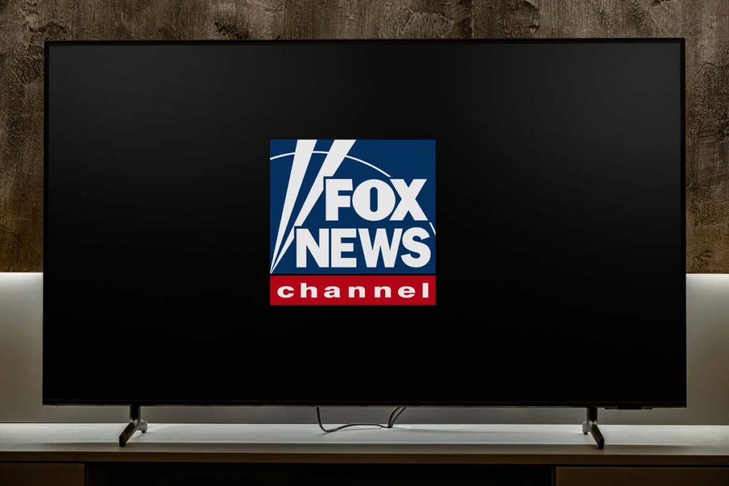 Fox News logo displayed on a TV, representing the Fox News lawsuit.