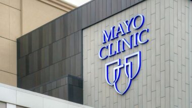 Close up of Mayo Clinic signage, representing the Mayo Foundation for Medical Education and Research settlement.