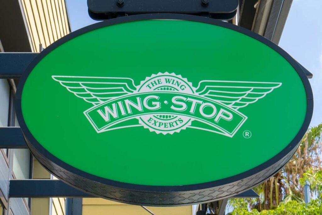 Close up of Wing Stop signage, representing the Wingstop phone orders voiceprints class action.