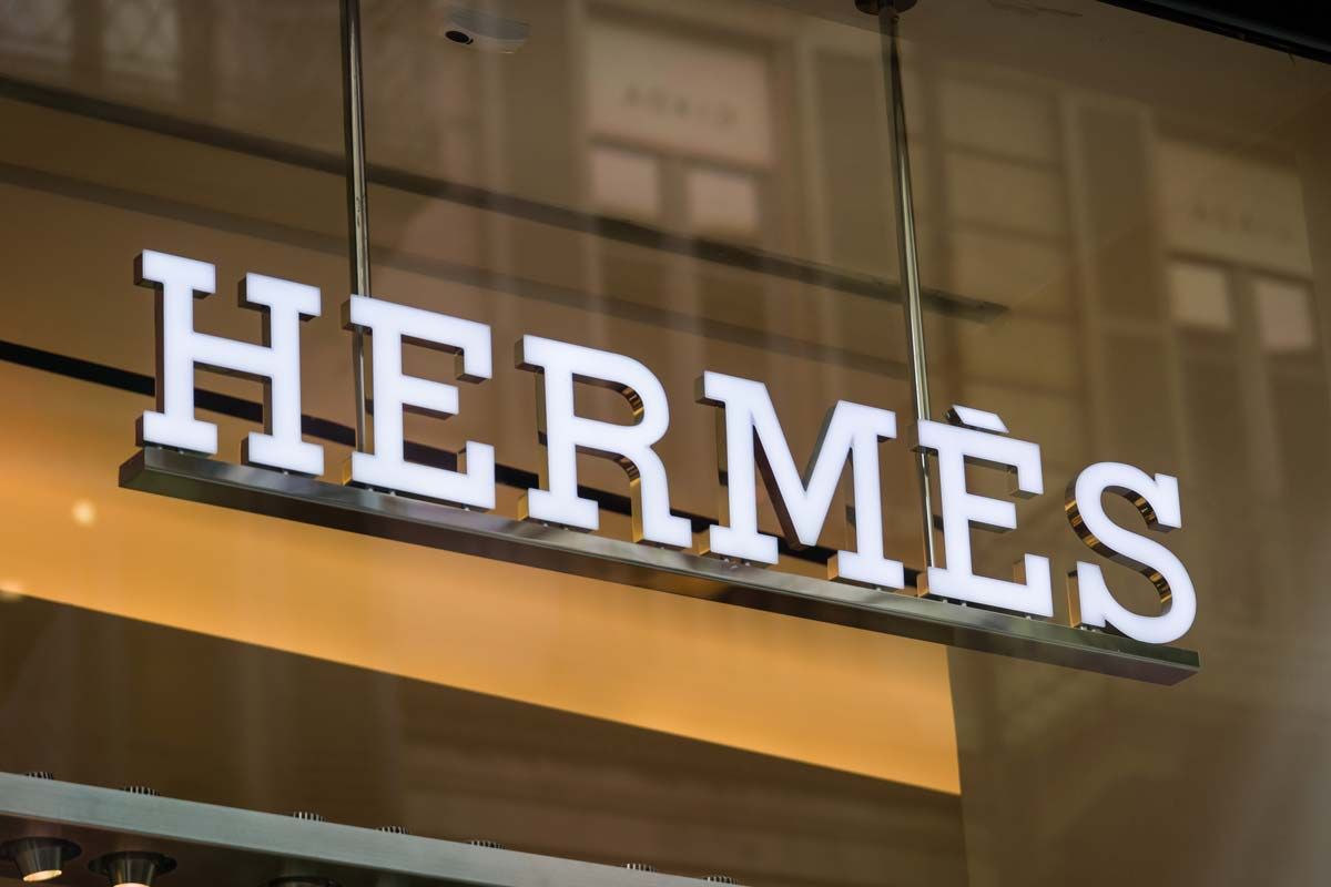 Close up of Hermes signage, representing the Hermes class action.