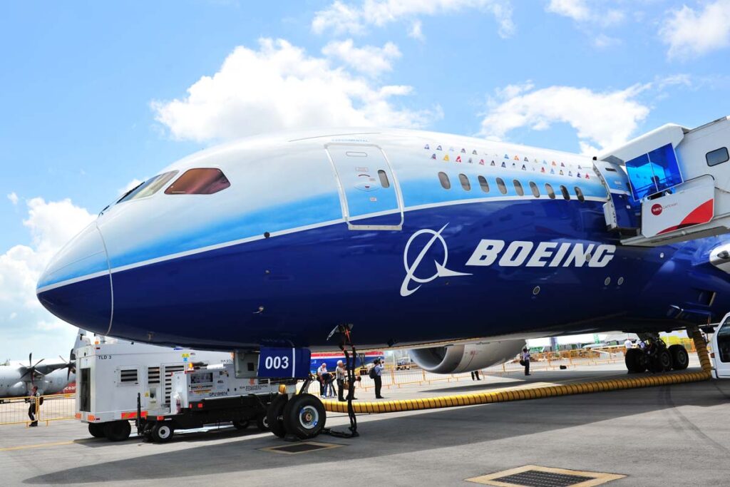 Boeing logo on the side of an airplane, representing the Boeing quality control audit.
