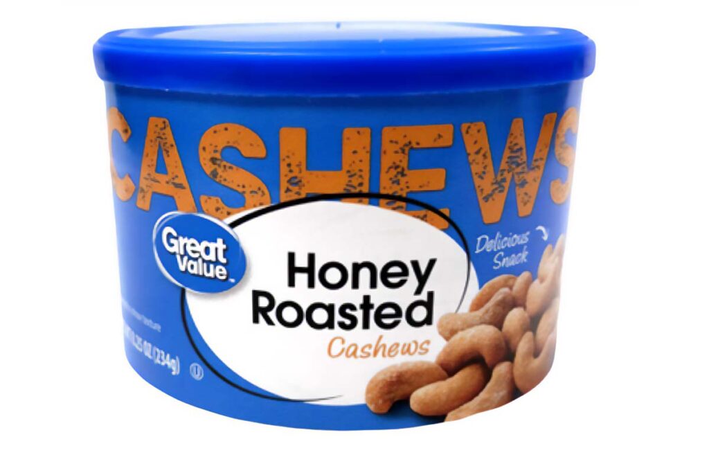 Product photo of recalled Great Value Honey Cashews, representing the Great Value cashews recall.