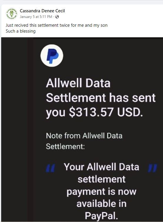 AllwelldatabreachFB1-5-24 settlement checks