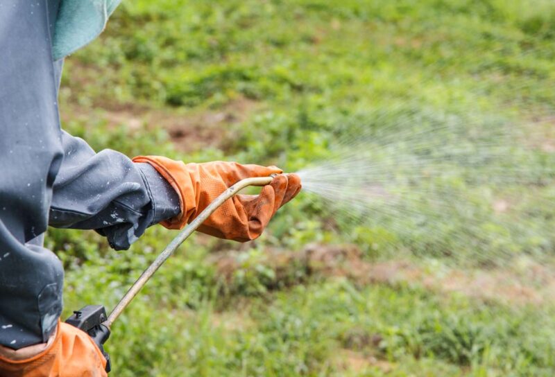 Close up of a farmer spraying herbicide, representing the Paraquat lawsuits.