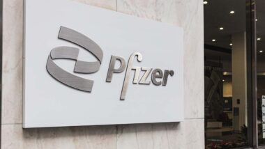 Close up of Pfizer signage, representing the Effexor settlement.