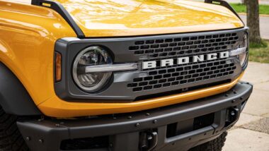 Close up of a 2022 Ford Bronco bumper, representing the Ford Bronco recall.