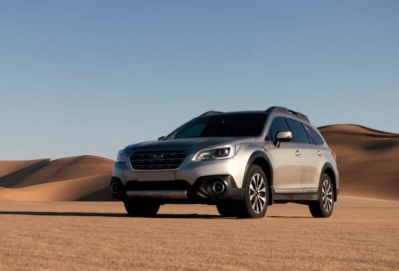 A Subaru Outback in a desert, representing the settlement over allegedly defective Subaru windshields.
