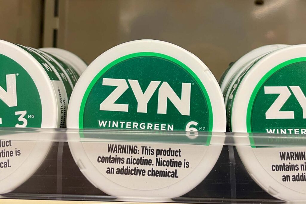 Close up of Zyn nicotine pouches packaging, representing the Zyn class action.