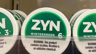 Close up of Zyn nicotine pouches packaging, representing the Zyn class action.