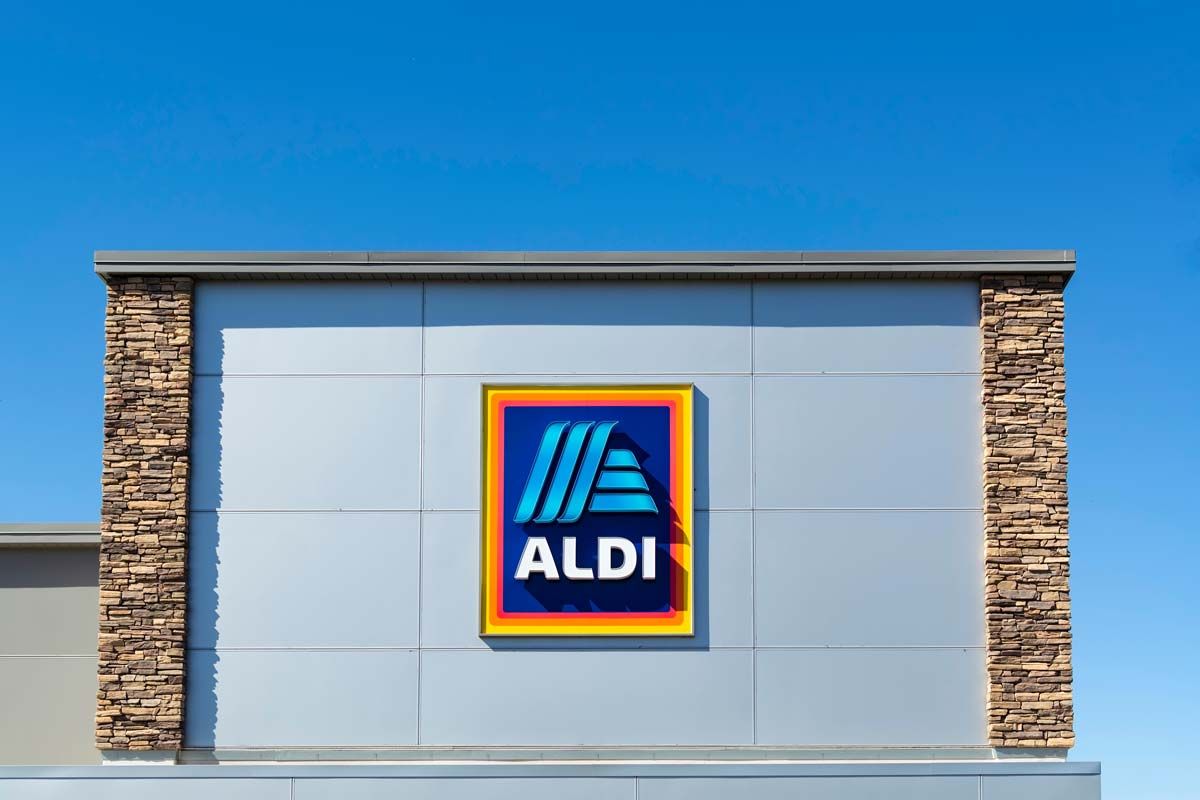 Exterior Aldi signage on a storefront, representing the Aldi class action.
