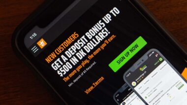 Close up of a Draft Kings promo displayed on a smartphone screen, representing the Draftkings class action.
