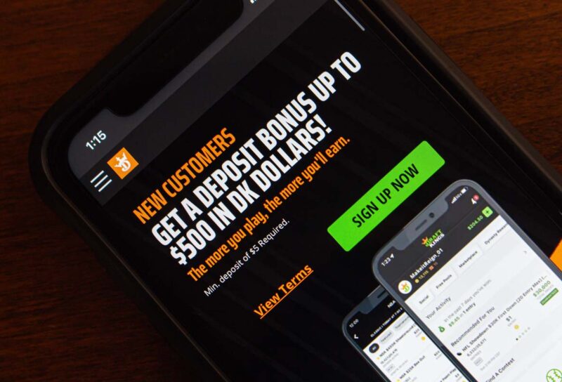 Close up of a Draft Kings promo displayed on a smartphone screen, representing the Draftkings class action.