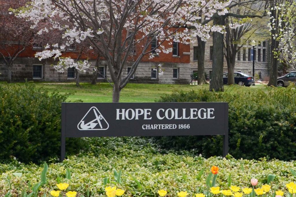 Close up of Hope College signage, representing the Hope College data breach settlement.