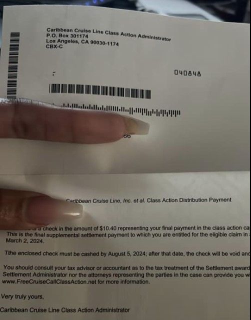 CaribbeanCruiseTCPA3rdDistribution5-13-24 checks in the mail