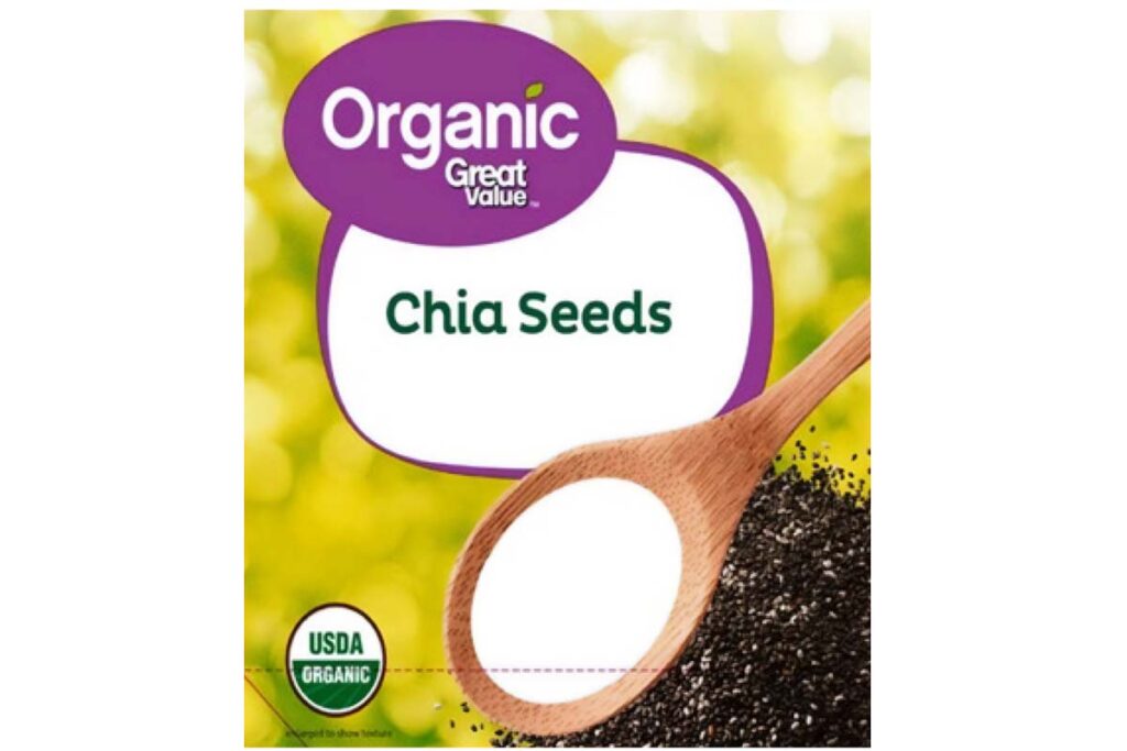 Product packaging of recalled chia seeds sold by Walmart, representing the Walmart Great Value chia seed recall.