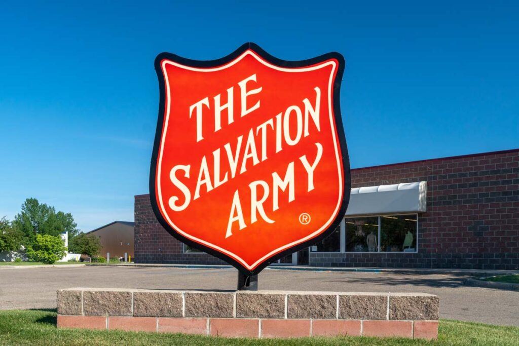 The Salvation Army signage, representing the Salvation Army settlement.